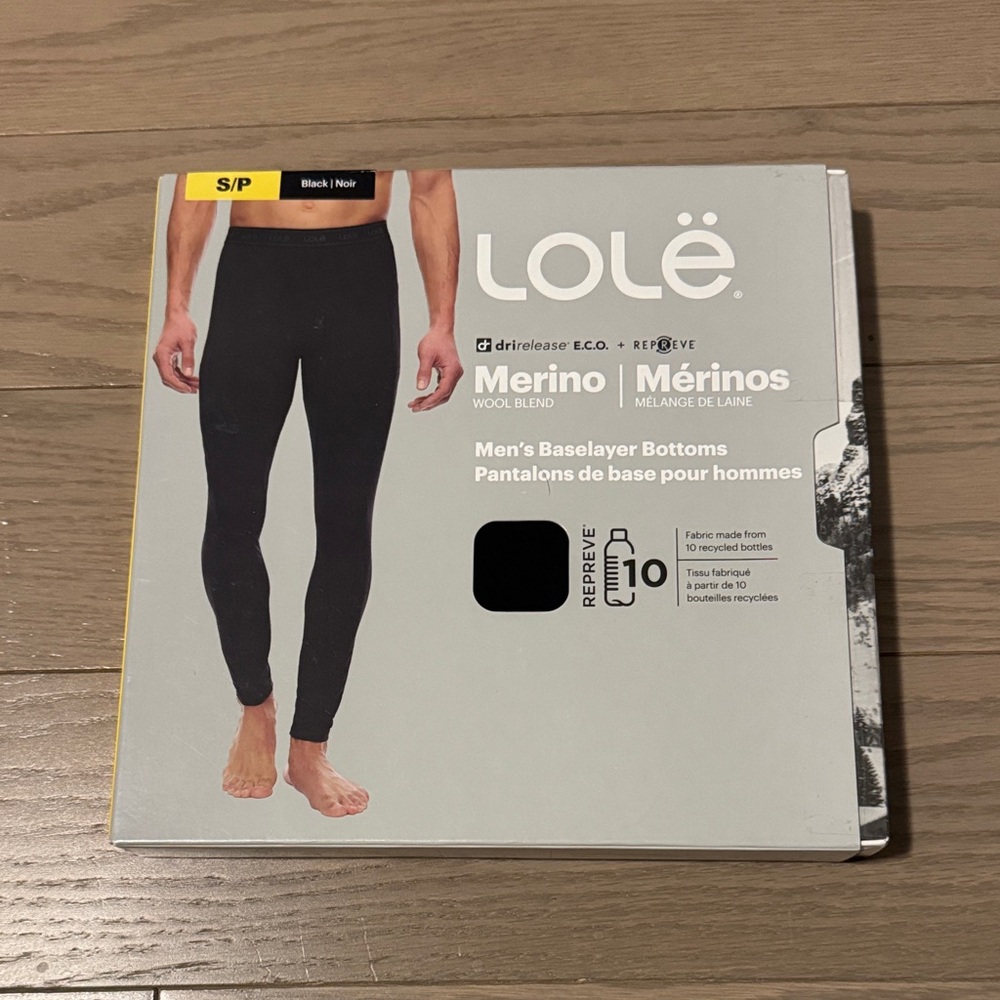 Lolé Men's Black Merino Wool Blend Baselayer Bottoms